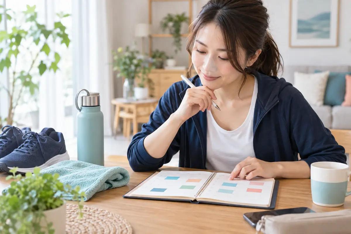 週1回から週3回までの予定をノートで比較する女性