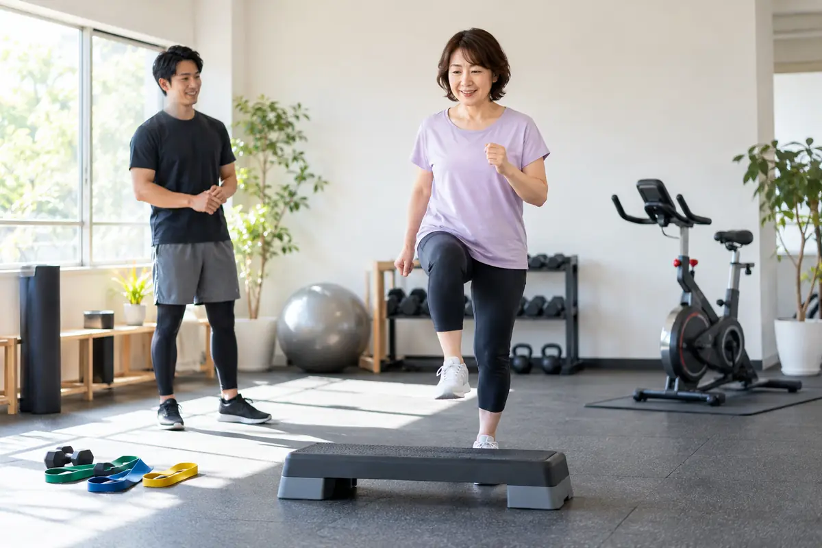 初心者が短時間のステップ運動に取り組むイメージ