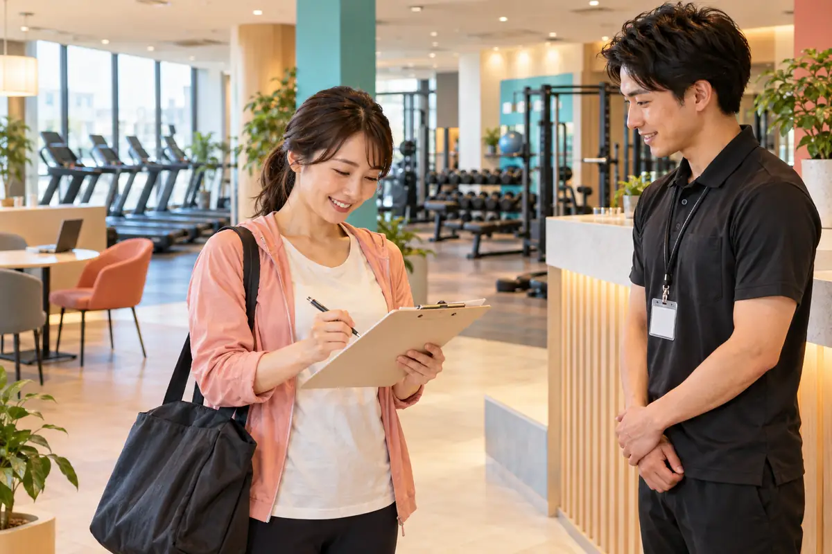 Medifit Labの見学後に通いやすさのメモを確認する女性のイメージ